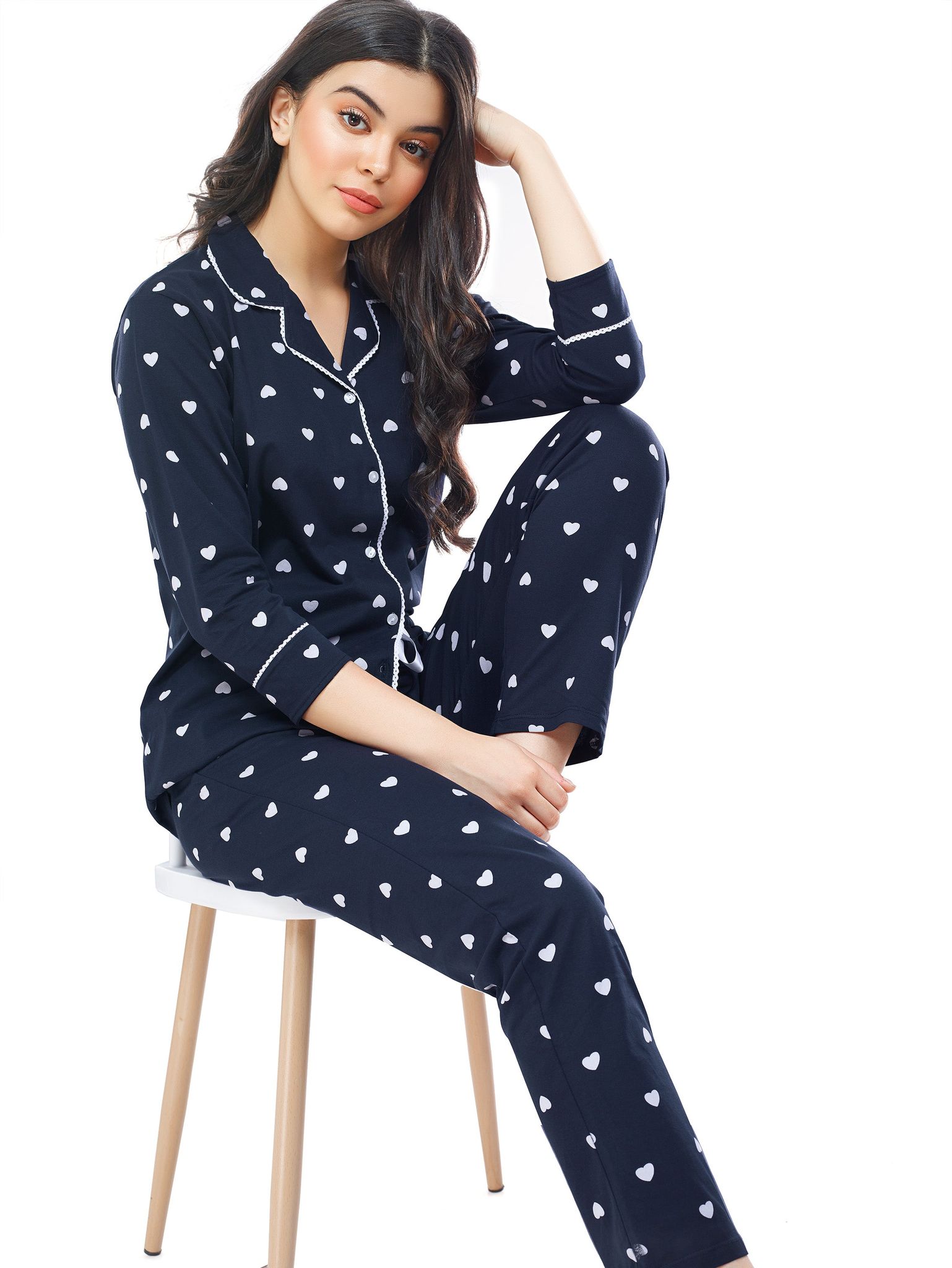 ZEYO Women's Cotton Green Heart Printed Stylish Night suit set