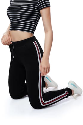 ZEYO Women's Joggers Side Striped Black Regular Fit Track Pant