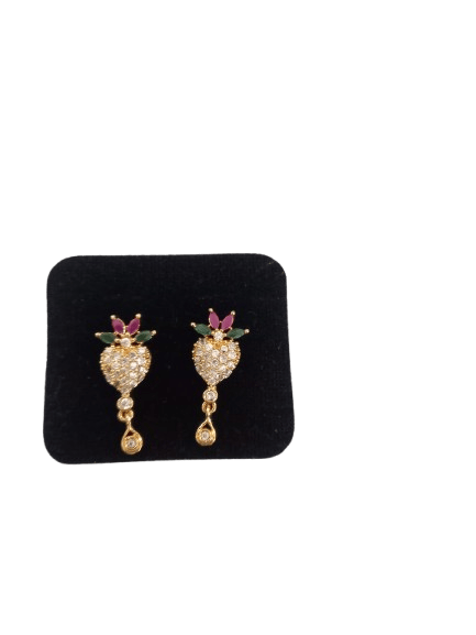 One gram Gold Plated White AD Stone Studded Earrings with Ruby and Emerald Stones