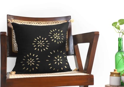 Black and Gold Floral Applique Cushion Cover