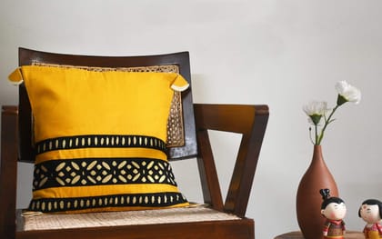 Yellow and Black Applique Cushion Cover