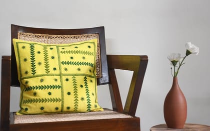 Yellow and Green Embroidery Cushion Cover