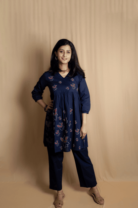 Blue Lotus Block Printed Short Kurti