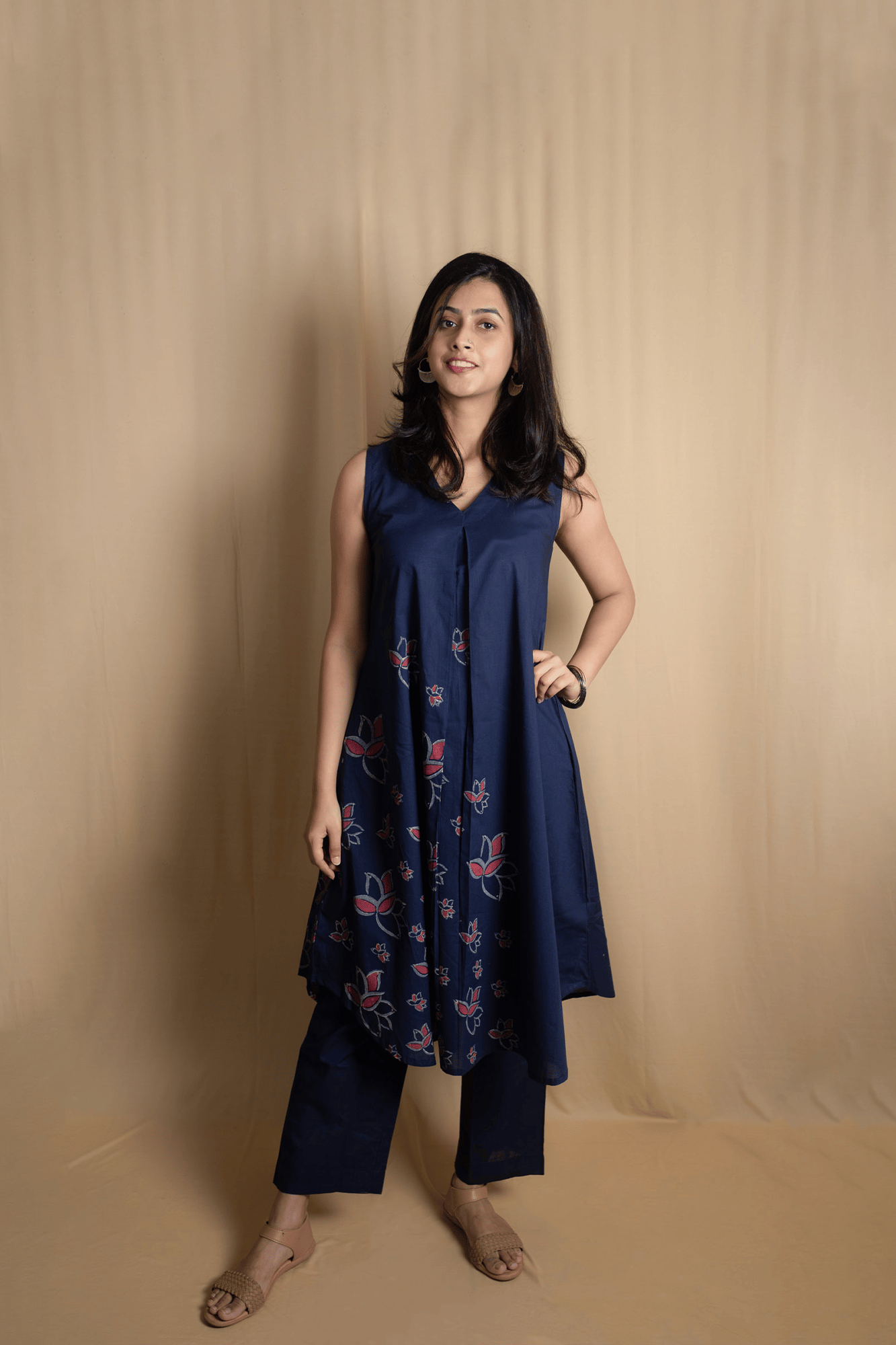 Blue Lotus Block Printed Long Kurti