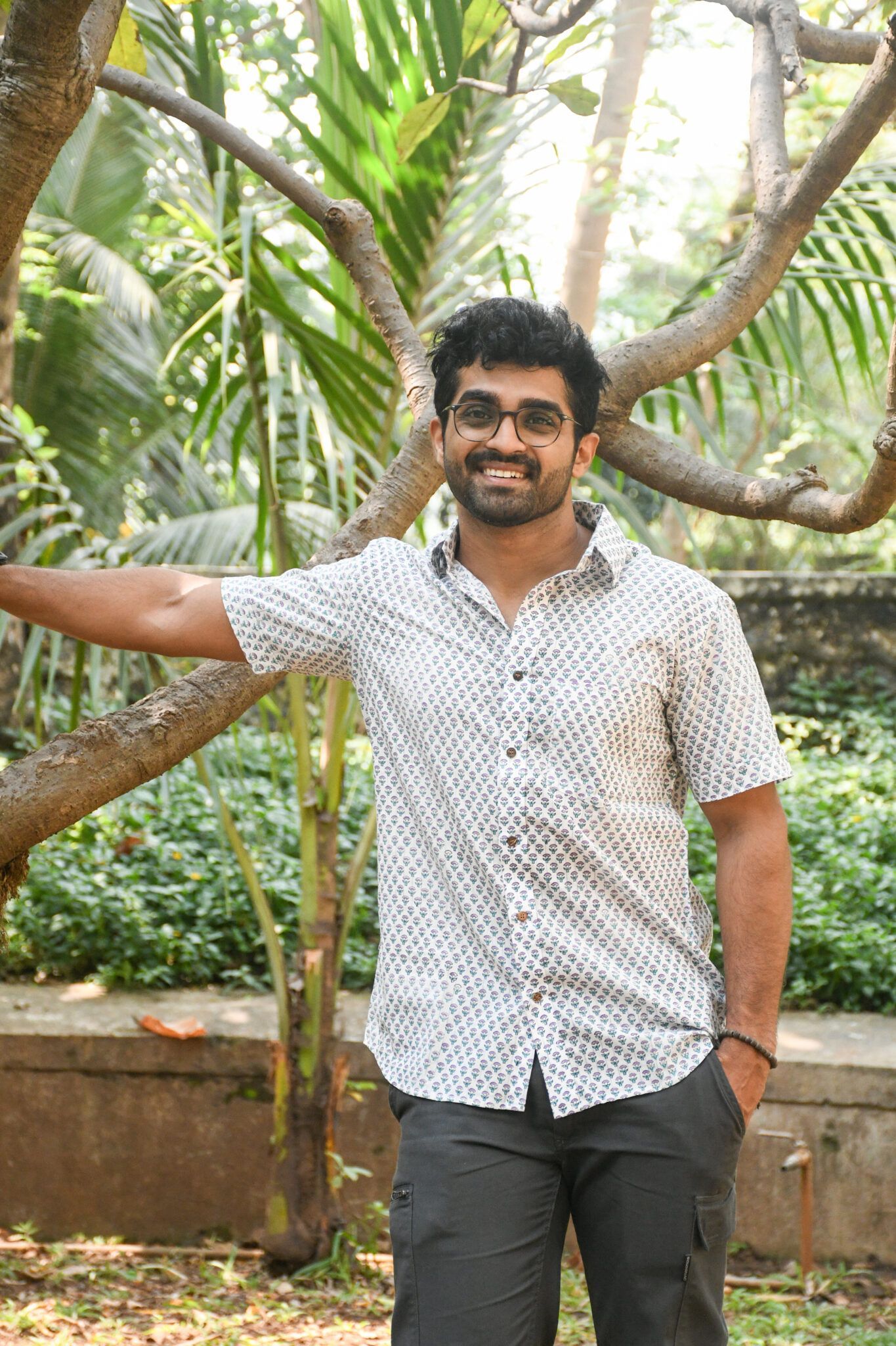 White and Blue Block Printed Shirt