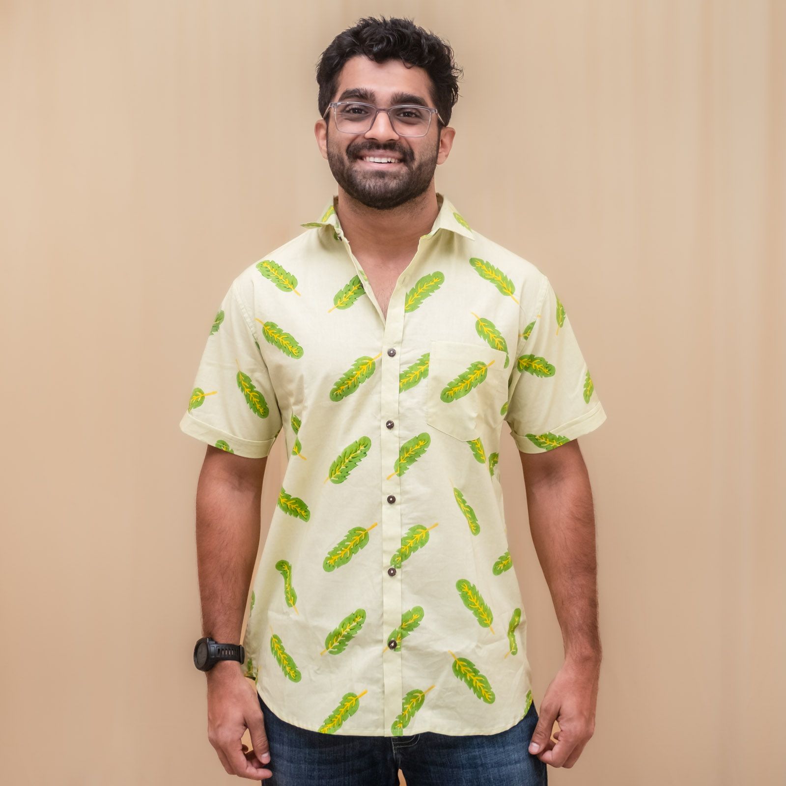 Green Tropical Block Printed Shirt