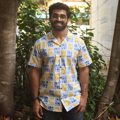 Yellow and Blue Block Printed Shirt