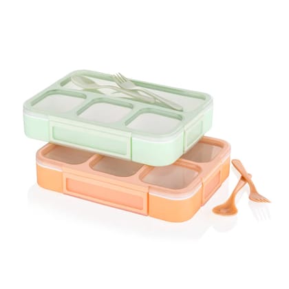  Set of 2 Lunch Boxes with Spoon and Fork