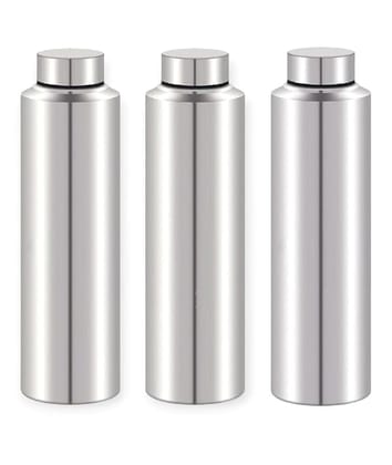 Stainless Steel Water Bottle 1 Litre (1000ml) | Leak Proof, Durable & Rust Proof | Non-Toxic & BPA Free Steel Bottles 1+ Litre |Thermo Bottle (Silver, Pack Of 3