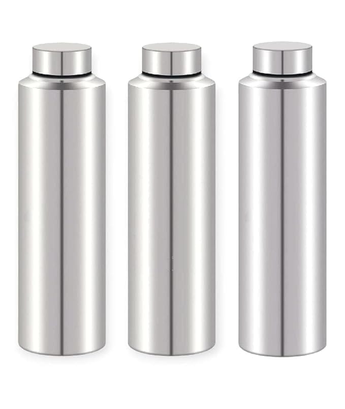 Stainless Steel Water Bottle 1 Litre (1000ml) | Leak Proof, Durable & Rust Proof | Non-Toxic & BPA Free Steel Bottles 1+ Litre |Thermo Bottle (Silver, Pack Of 3