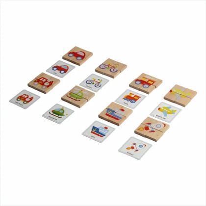 Wooden Vehicle Puzzles with Flash Cards-32 PCS | Wooden Montessori Toys - , D’bebé