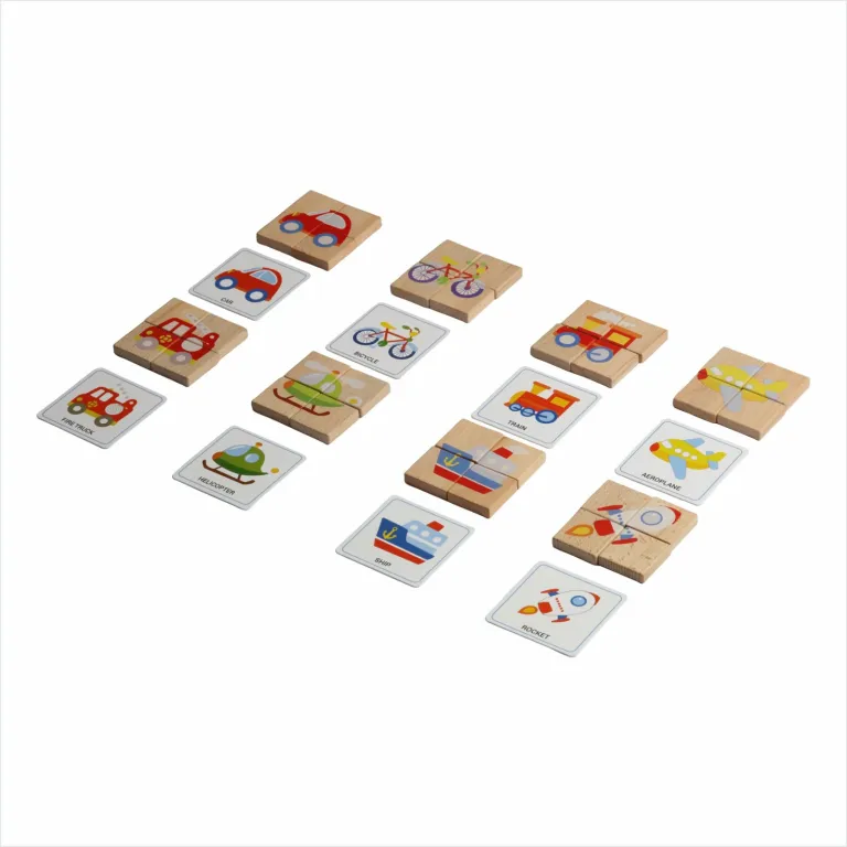 Wooden Vehicle Puzzles with Flash Cards-32 PCS | Wooden Montessori Toys - , D’bebé