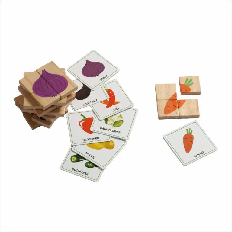 Wooden Vegetables Puzzles with Flash Cards-32 PCS | Eco-Friendly Montessori Toys - D’bebé