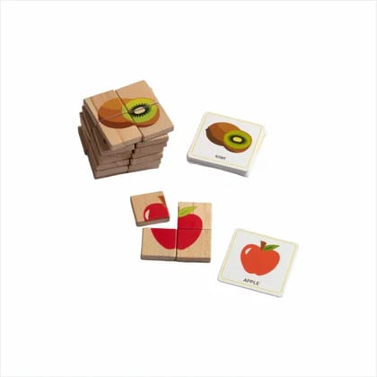 Wooden Fruits Puzzles with Flash Cards-32 PCS | Gender Neutral Toys for Toddlers - D’bebé