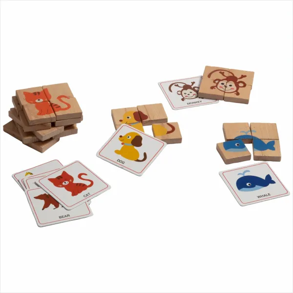 Wooden Animals Puzzles with Flash Cards-32 PCS | Wooden Montessori Toys - D’bebé