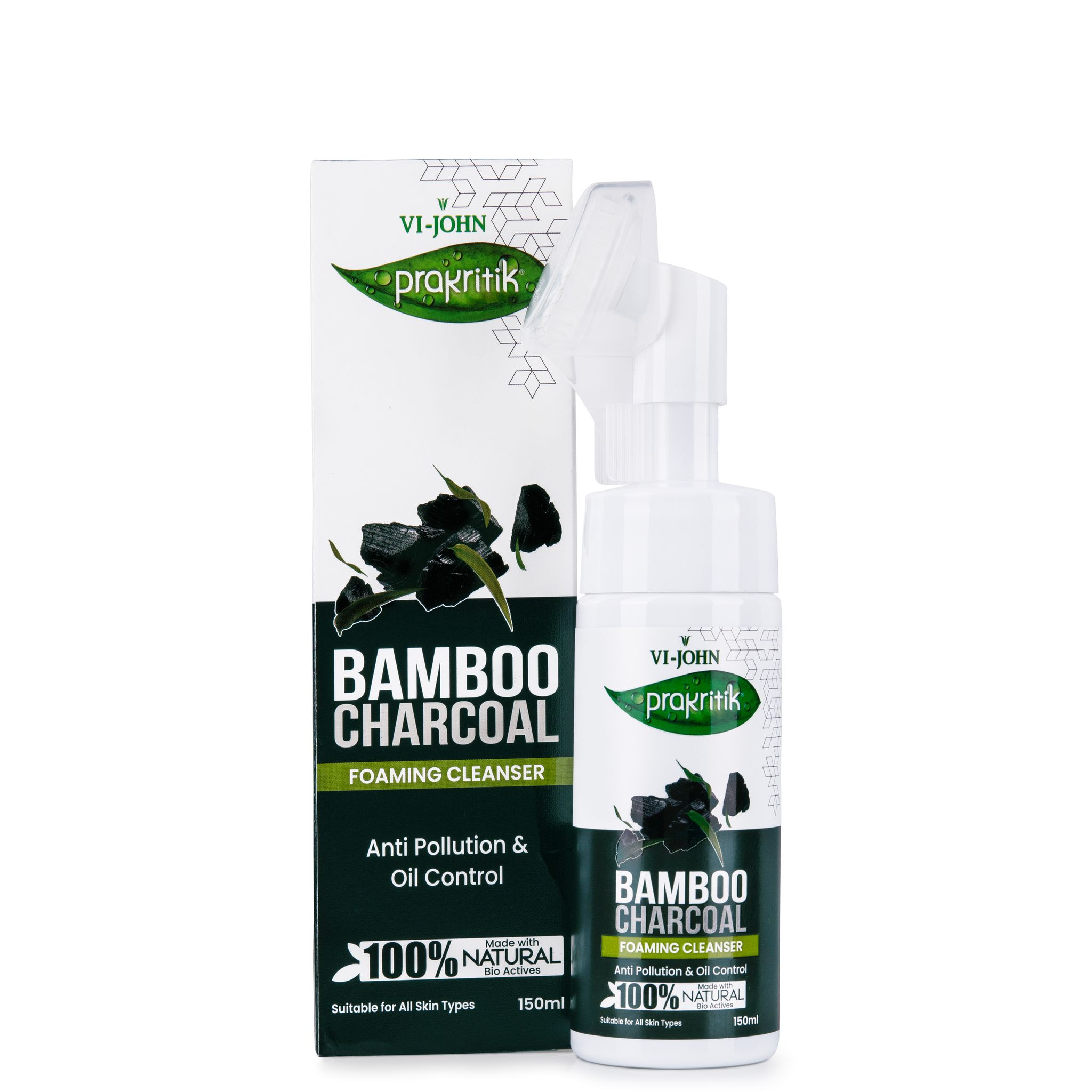 VI-JOHN PRAKRITIK Bamboo Charcoal Foaming , Removes Tan, 100% Natural Bio Actives - 150ml Face Wash  (150 ml)