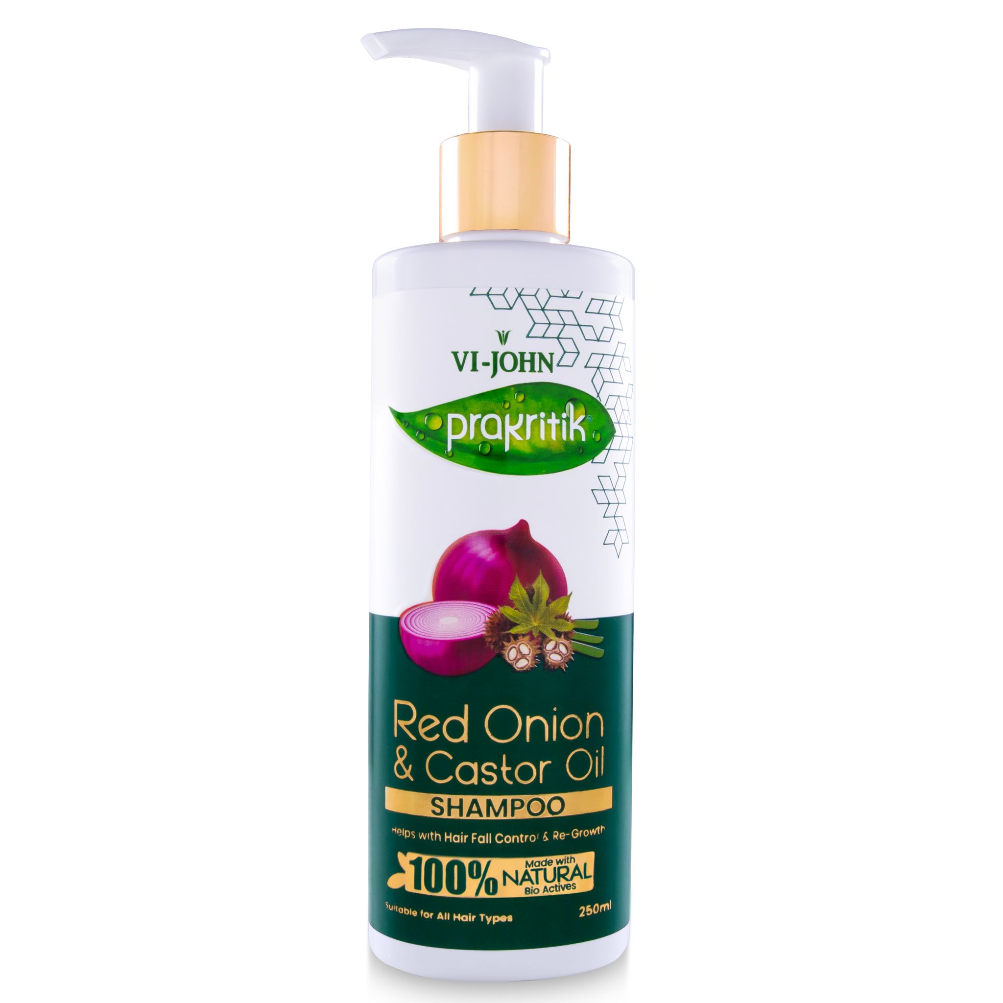 VI-JOHN PRAKRITIK Red Onion & Castor Oil Shampoo Helps with Hair Fall & Re-Growth 100% Bio Actives  (250 ml)