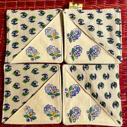 Hand Painted Fabric Table Coaster Set (Pack of 4)- Decorative Flowers