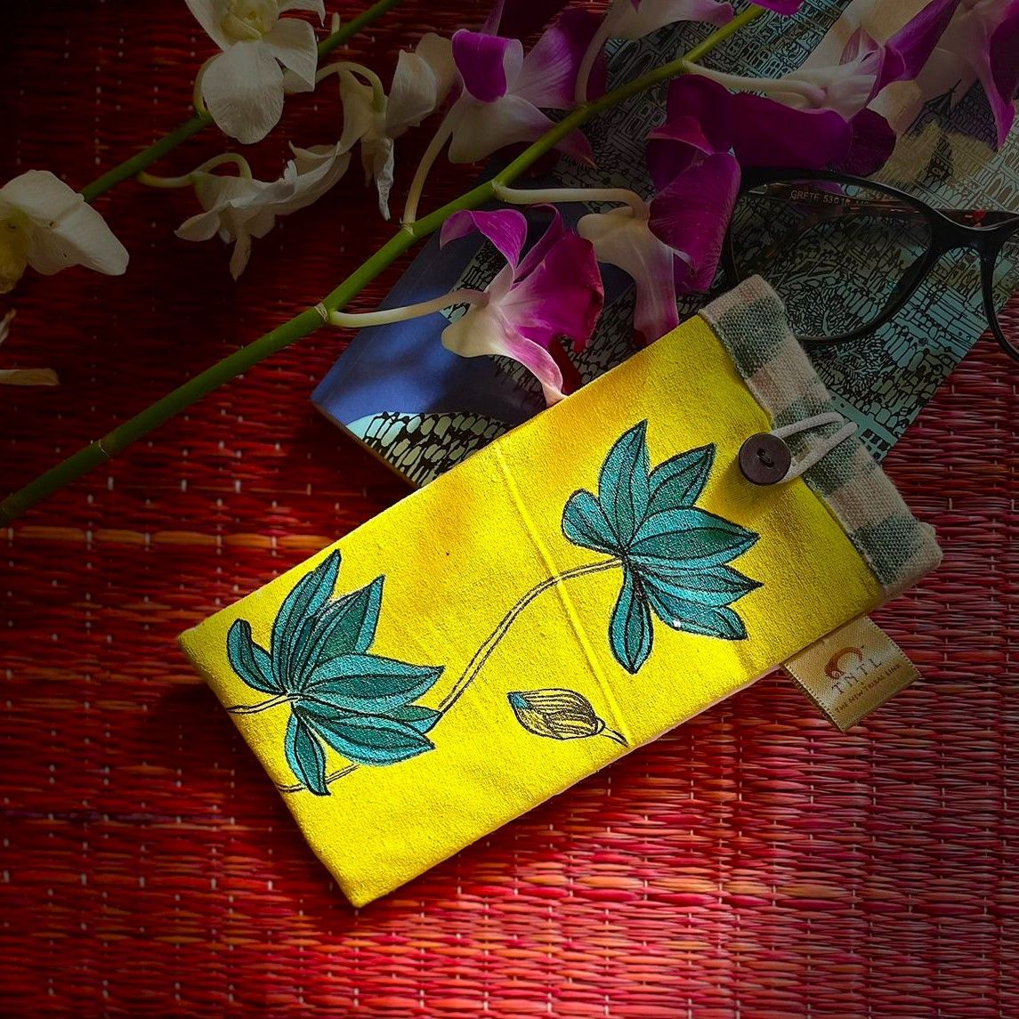 Hand Painted Fabric Glare Pouch - Blue Lotus Flower