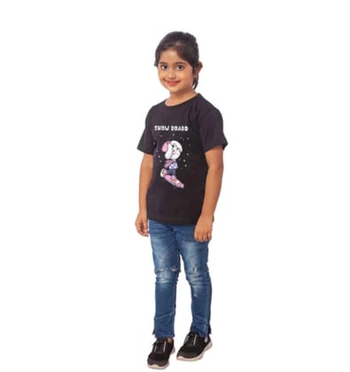 Girls Cotton Snow Board Half Sleeve TShirt (Black) PID41471