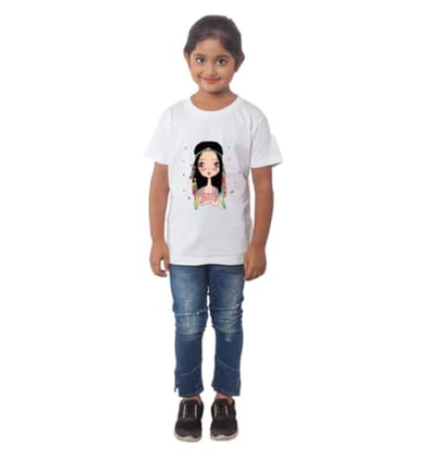 Girls Cotton Tribal Half Sleeve TShirt (White) PID41479