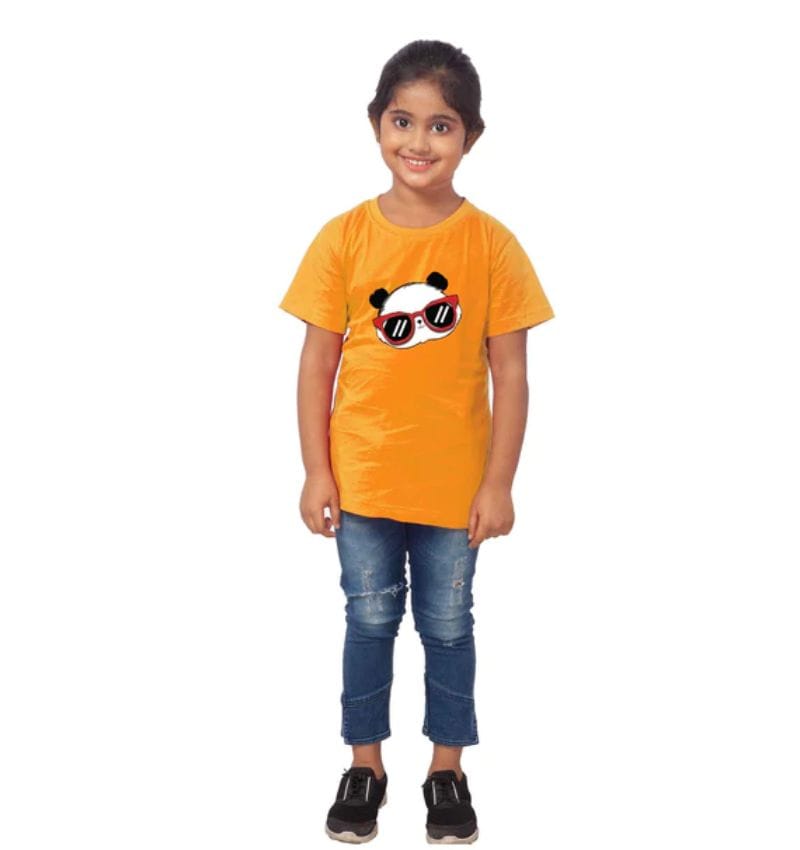 Girls Cotton Panda Glass Half Sleeve TShirt (Mustard) PID41491