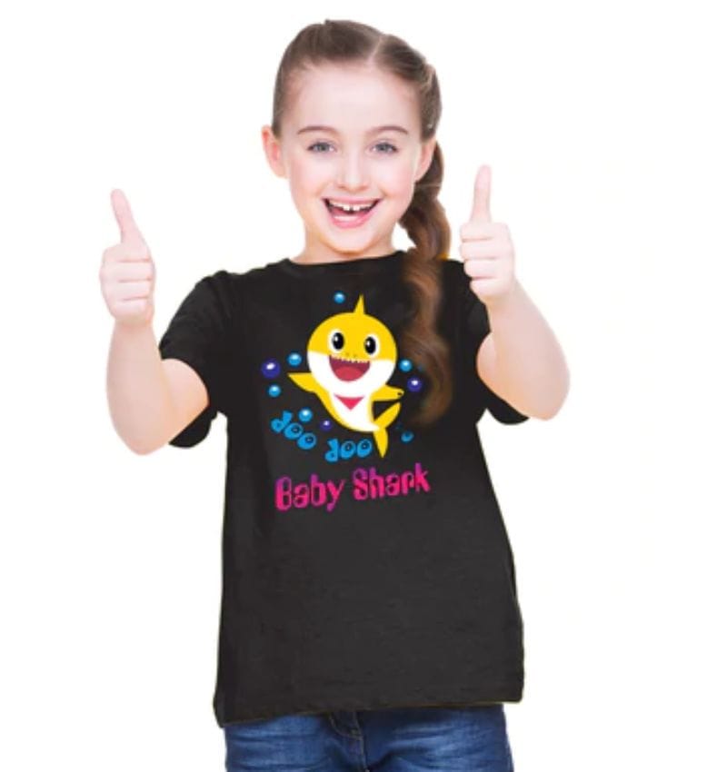 Girls Cotton Baby Shark Half Sleeve TShirt (Black) PID41505