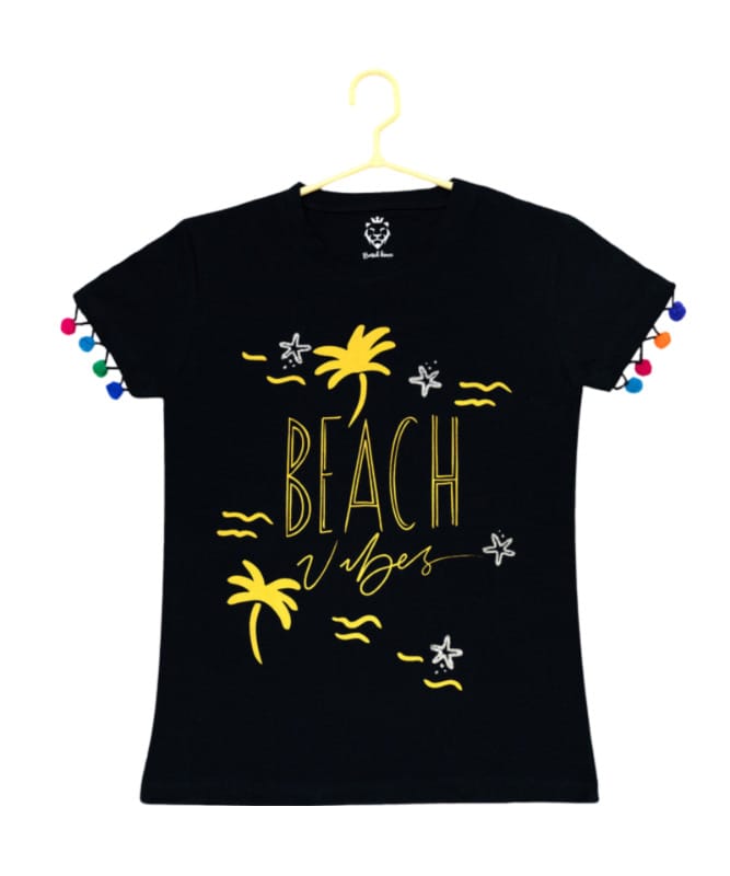 Girl's Casual Short Sleeve Printed Cotton T Shirt (Black) PID49318