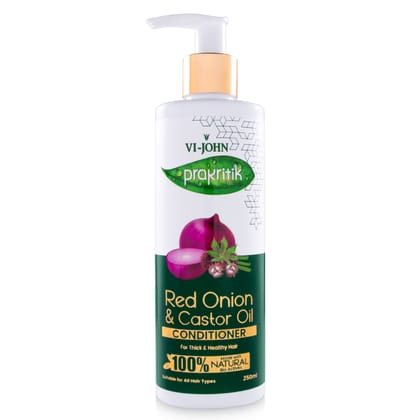 VI-JOHN Prakritik Red Onion & Castor Oil Conditioner for Men & Women | 250ml | Thick & Healthy Hair | 100% Natural Bio Actives | Cruelty-free | Paraben Free | Vegan | Dermatologist Approved | All Hair Types