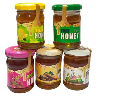 Combo Pack of Lemon Honey, Berry Honey, Cinnamon Honey, Floral Honey and Tulsi Honey