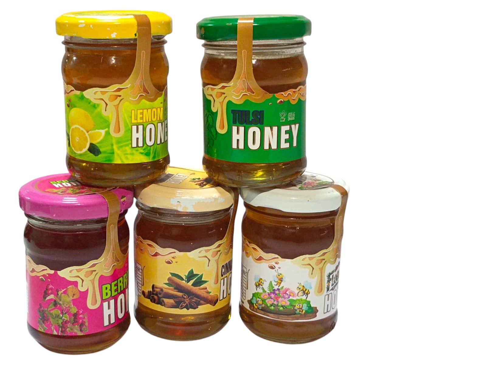 Combo Pack of Lemon Honey, Berry Honey, Cinnamon Honey, Floral Honey and Tulsi Honey