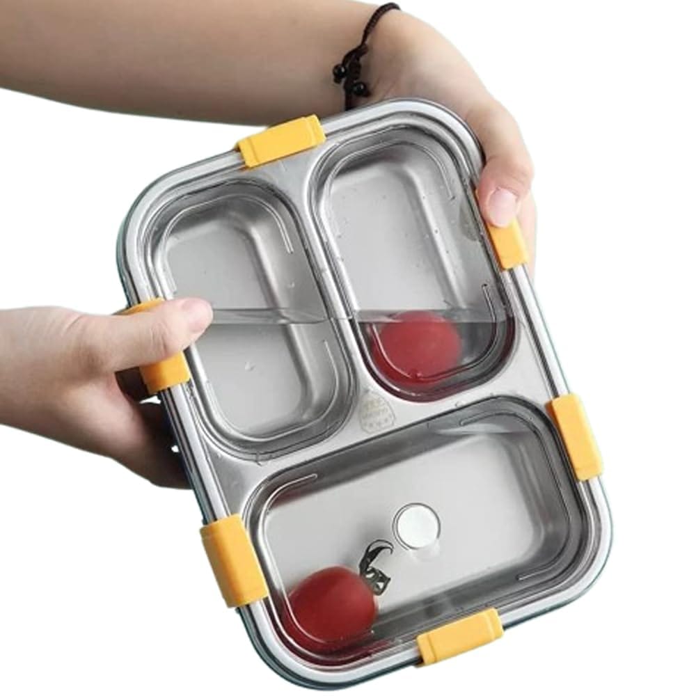 ALTCRAFT Leak-Proof, BPA-Free Stainless Steel Lunch Box with 3 Compartments - Includes Spoon, Fork - Perfect for Kids and Adults for School & Office