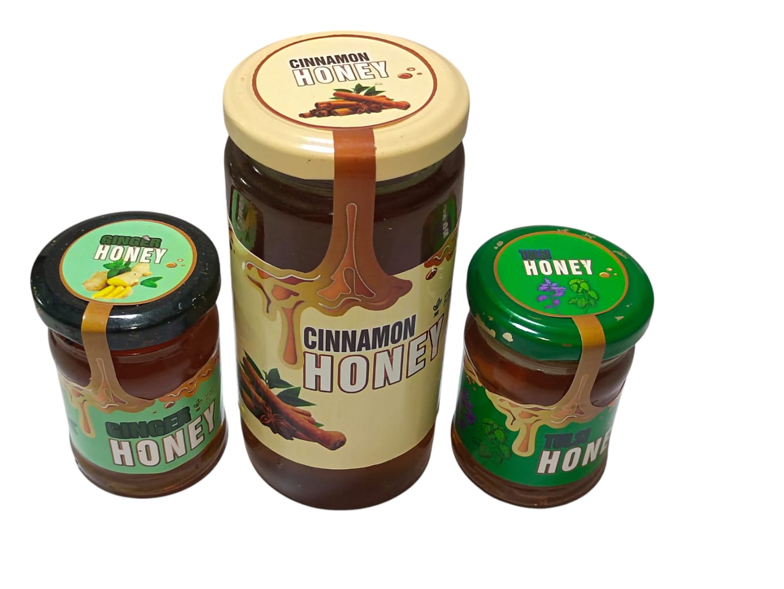 Combo Pack of Cinnamon Honey, Ginger Honey, and Tulsi Honey