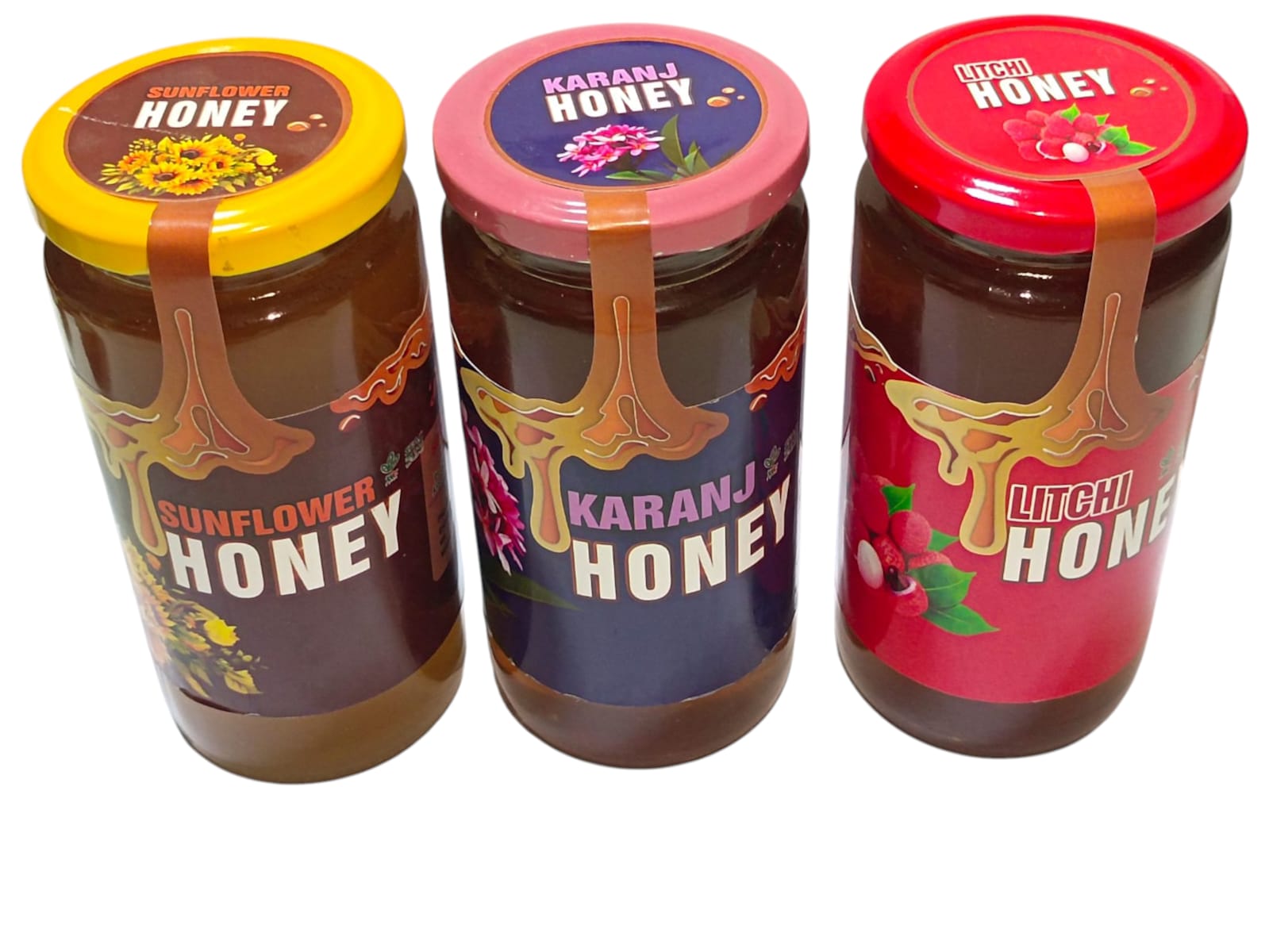 Combo Pack "3 Jars of Honey - Sunflower, Karanj, and Liitchi