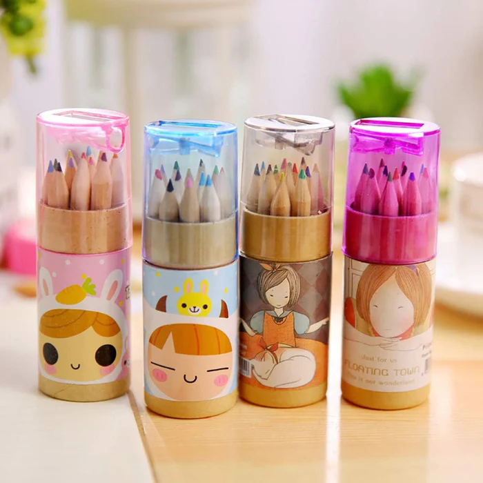 12 Colouring Pencils Kids Set, Pencils Sharpener, Mini Drawing Colored Pencils with Sharpener, Kawaii Manual Pencil Cutter, Coloring Pencil Accessory School Supplies for Kid Artists Writing Sketching