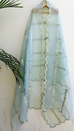  Seafoam green gota patti dupatta with scalloped edges