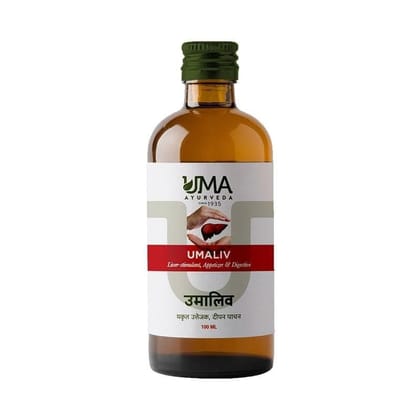 Uma Ayurveda Umaliv Natural Ayurvedic Liver Tonic Syrup 100 Ml| Useful in Digestive Health Bile Stone Liver Cirrhosis Hepatitis (Jaundice)