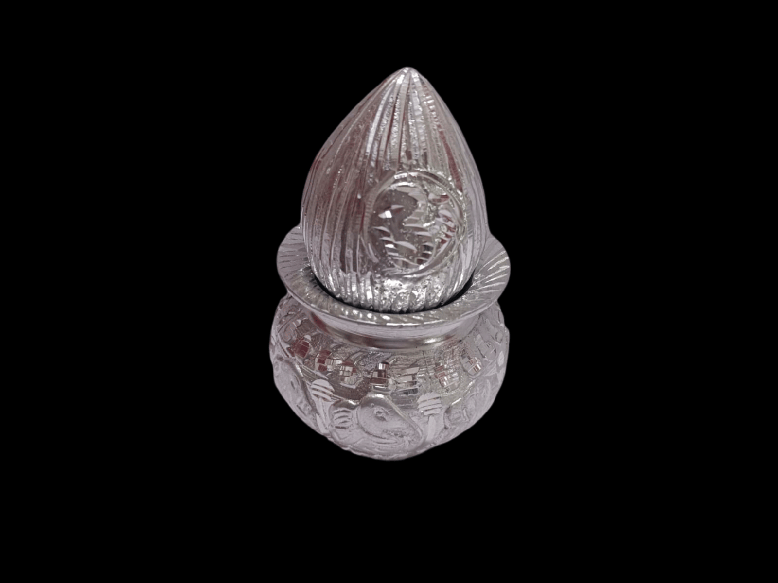 Silver-Plated Kalash with Coconut for Hindu Puja (3 inch)