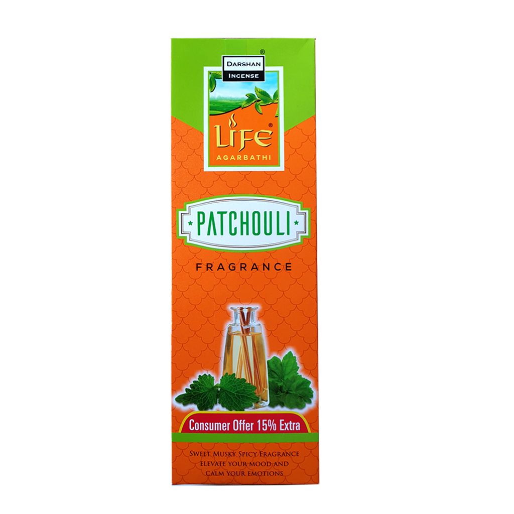 Darshan Incense - Life Patchouli Fragarnce Incense Sticks Agarbatti Pack of 7 (525 Sticks)