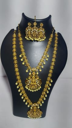 South Indian Traditional Gold Plated Temple Jewellery Haram and Earrings Set