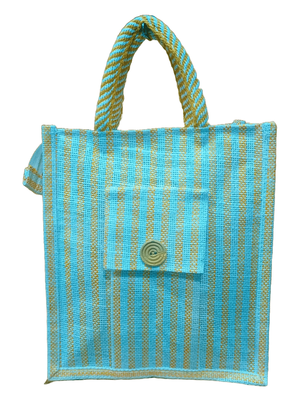 Striped Jute Tote Bag with Button Closure