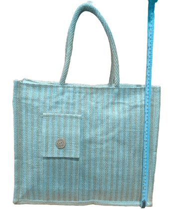 Striped Jute Tote Bag with Button Closure