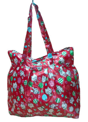 Red Tote Bag with Cute Cartoon Animal Pattern