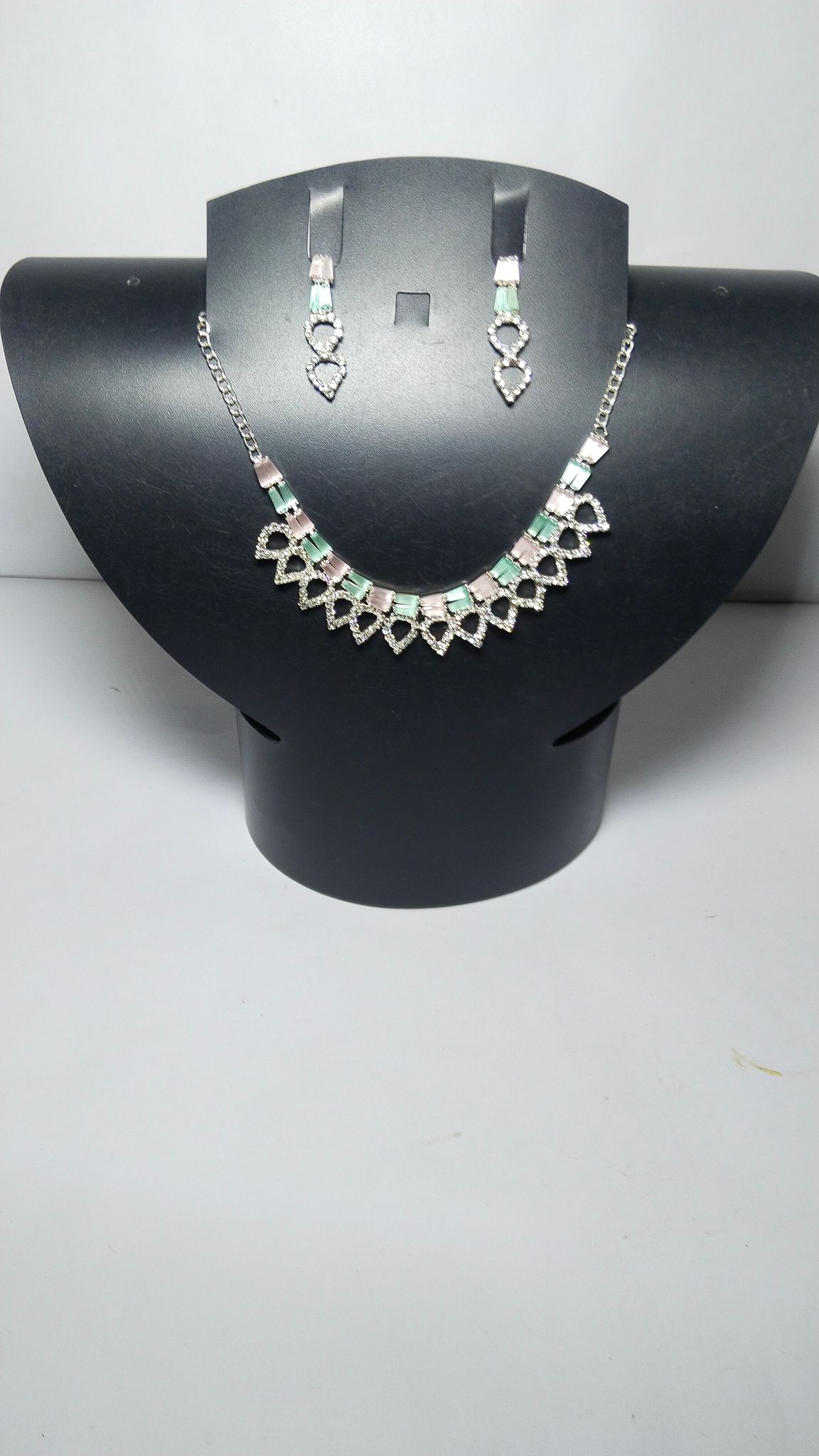  Elegant Silver Tone Mint Green Rhinestone Heart Wedding Jewelry Set