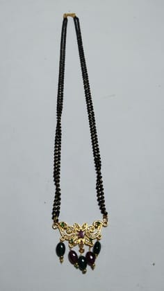  22K Gold Mangalsutra with Black Beads and Ruby Stones