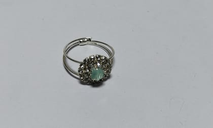  Elegant Silver Plated Adjustable Ring with Aquamarine Rhinestone