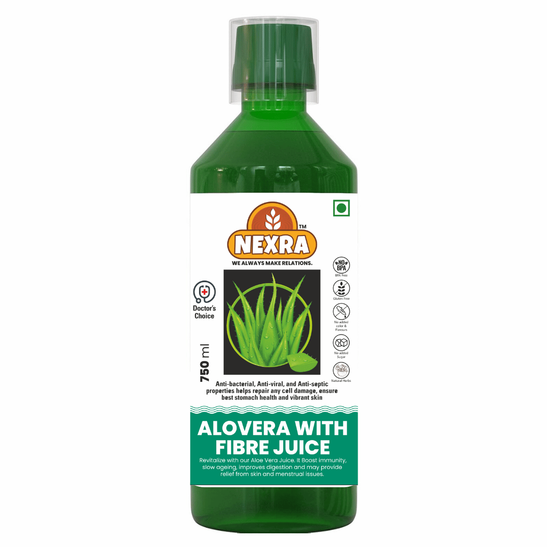 Nexra Aloe Vera Juice with Fiber - 750ml | Helps Boost Immunity & Promotes Good Health | Supports Respiratory Wellness,Relieving Stress & Restore Mood | Sleep appetite & Vitality