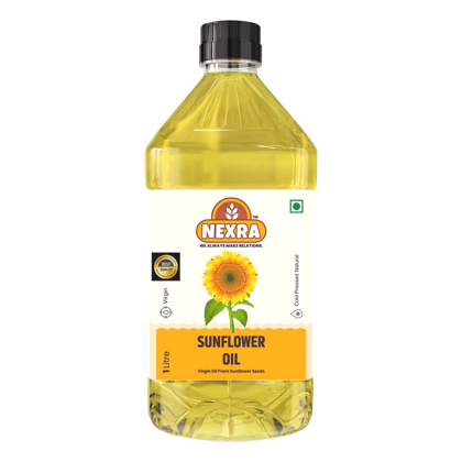 Nexra - Virgin Sunflower Oil - 1 Liter | 100% Pure Kacchi Ghani/Chekku | Rich in Nutrients & Free from Chemicals | wooden churner Oil