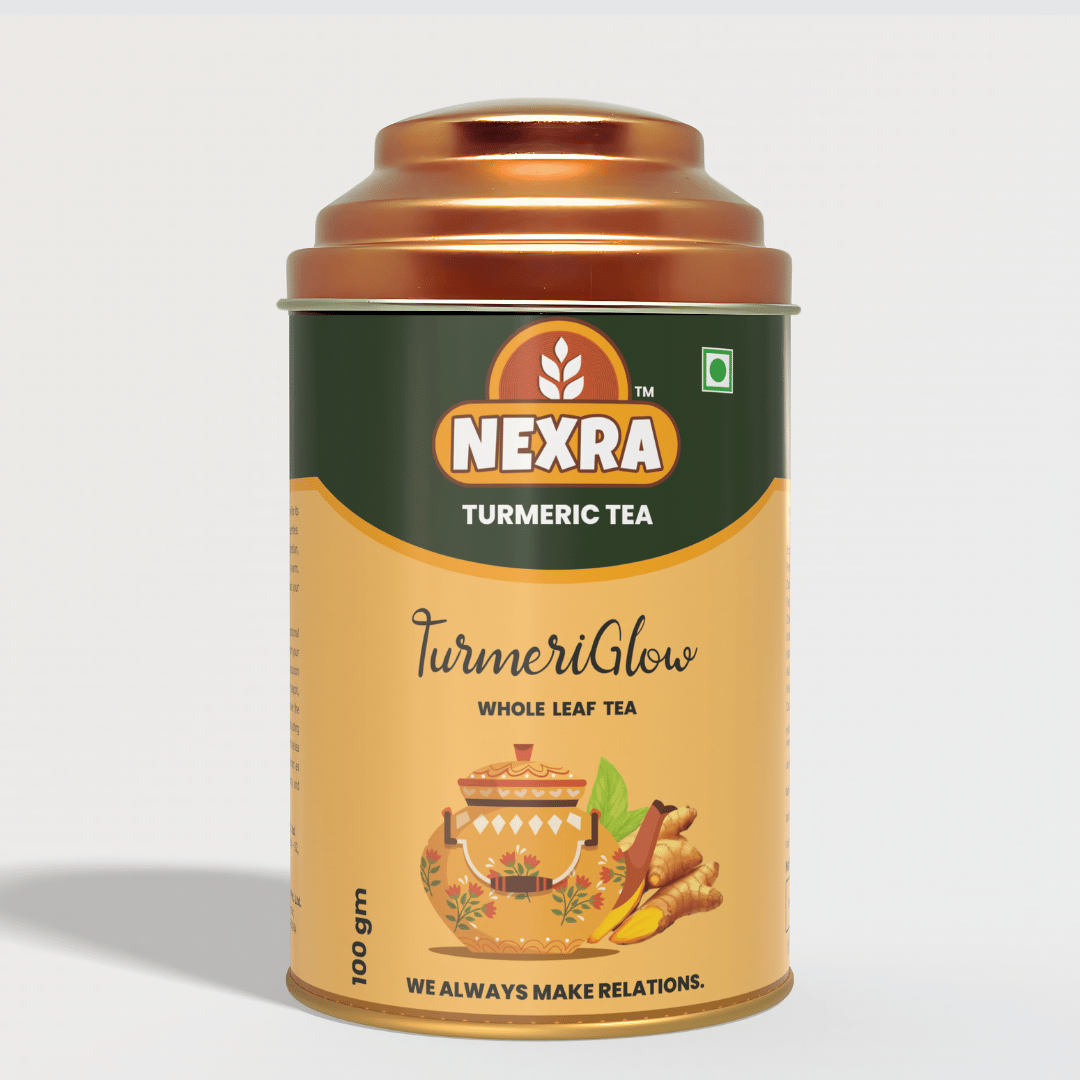 Nexra - Turmeric Tea - 100g Tin Box | Whole Leaf Herbal Blend | Natural Turmeric for a Refreshing and Healthy Experience