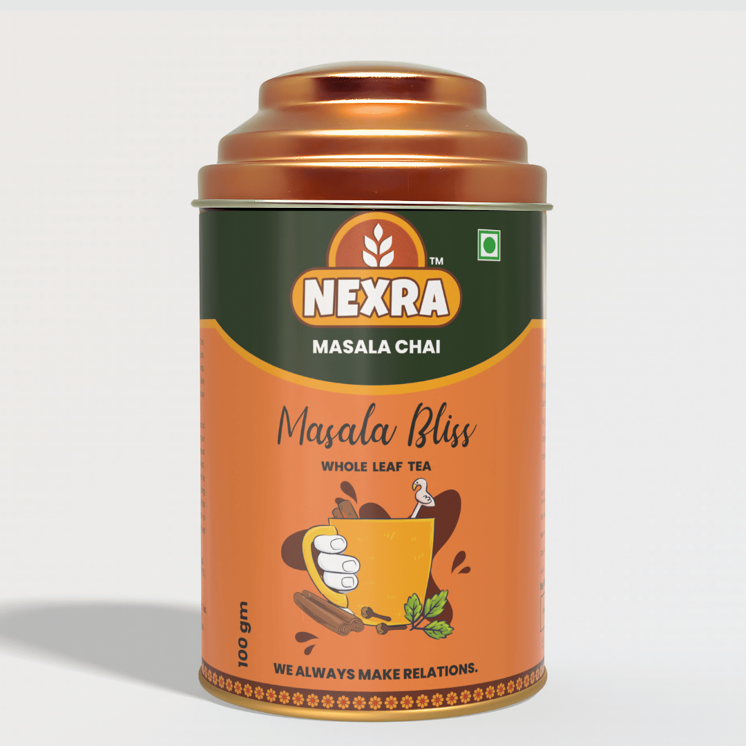 Nexra - Masala Bliss Tea - 100g Tin Box | Whole Leaf Herbal Blend Infused with 11 Spices for a Bold and Flavorful Experience